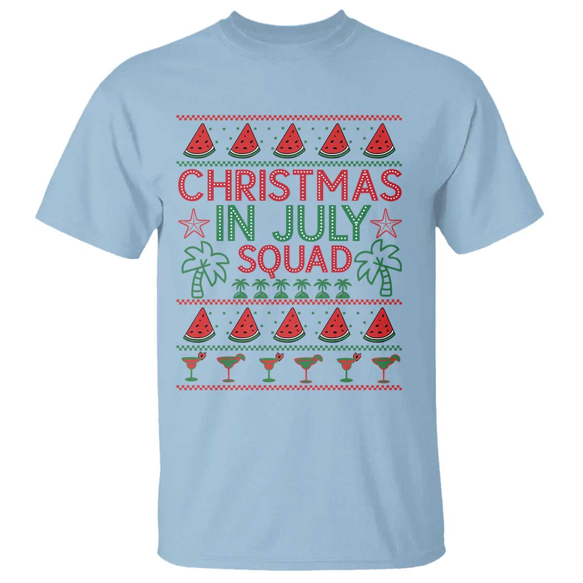 Christmas In July Squad T Shirt Tropical Beach Party Graphic TS12 Light Blue Print Your Wear