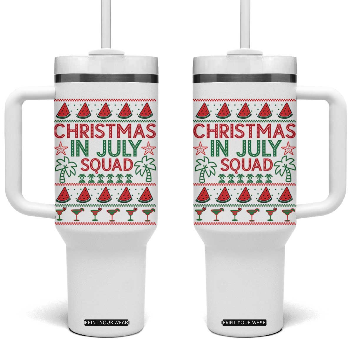 Christmas In July Squad Tumbler With Handle Tropical Beach Party Graphic TS12 One Size: 40 oz White Print Your Wear