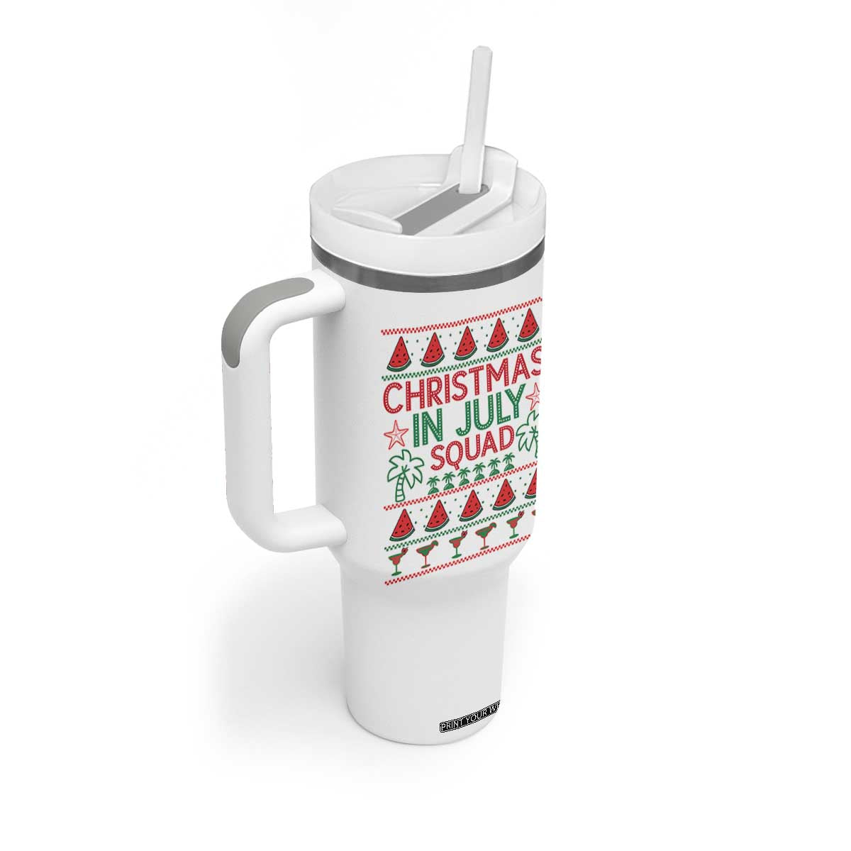 Christmas In July Squad Tumbler With Handle Tropical Beach Party Graphic TS12 Print Your Wear