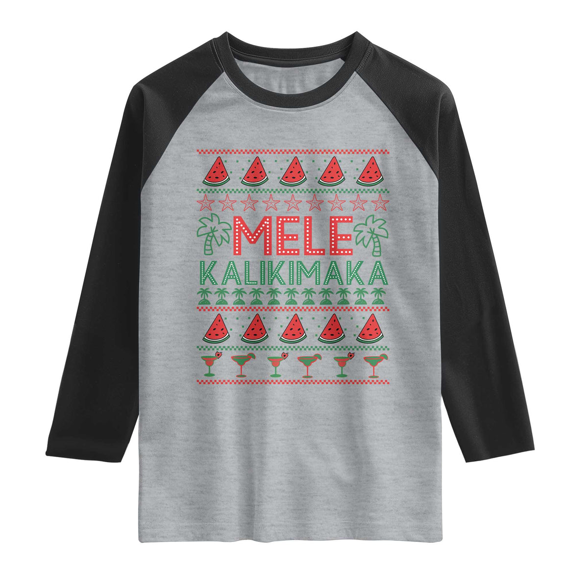 Mele Kalikimaka Raglan Shirt Hawaiian Ugly Christmas Sweater TS12 Heather Gray Black Print Your Wear
