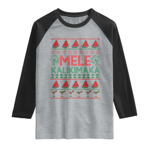 Mele Kalikimaka Raglan Shirt Hawaiian Ugly Christmas Sweater TS12 Heather Gray Black Print Your Wear