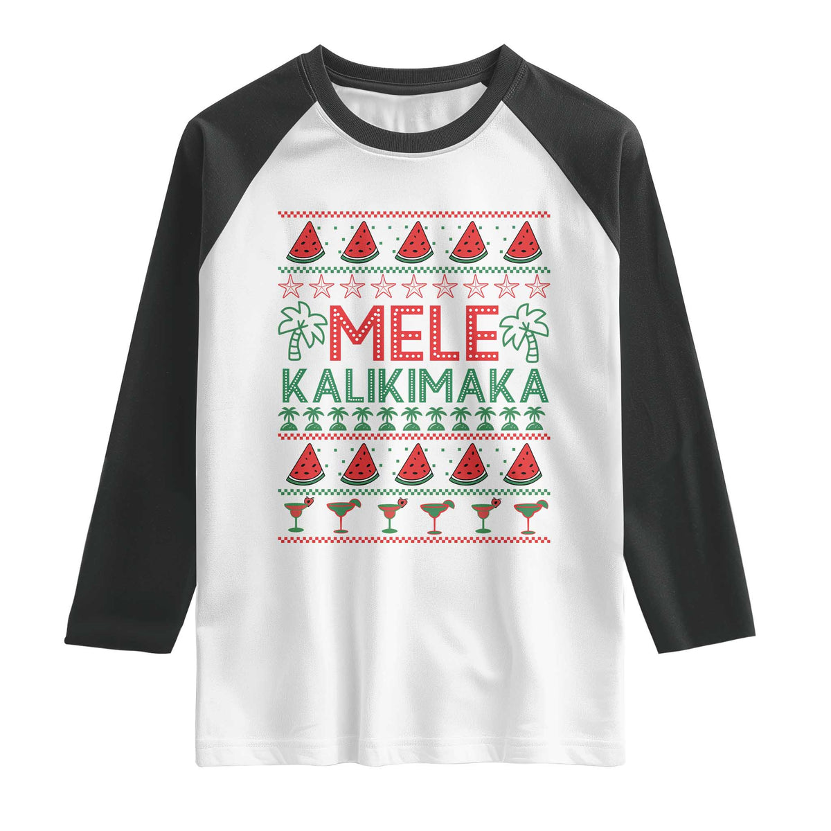 Mele Kalikimaka Raglan Shirt Hawaiian Ugly Christmas Sweater TS12 White Black Print Your Wear