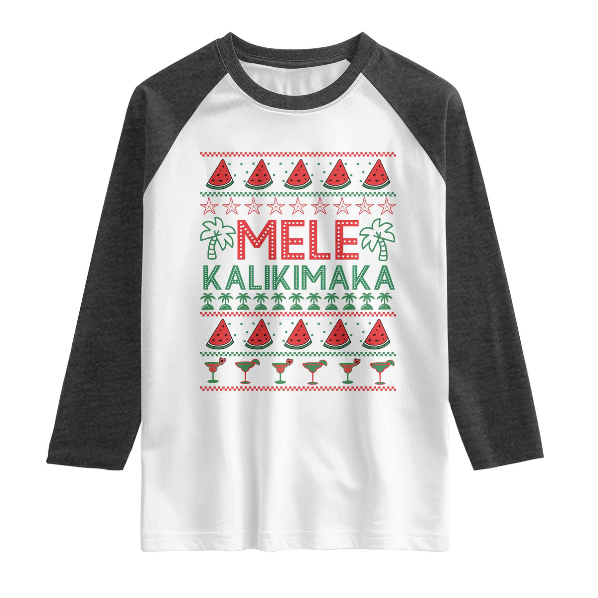 Mele Kalikimaka Raglan Shirt Hawaiian Ugly Christmas Sweater TS12 White Heather Charcoal Print Your Wear