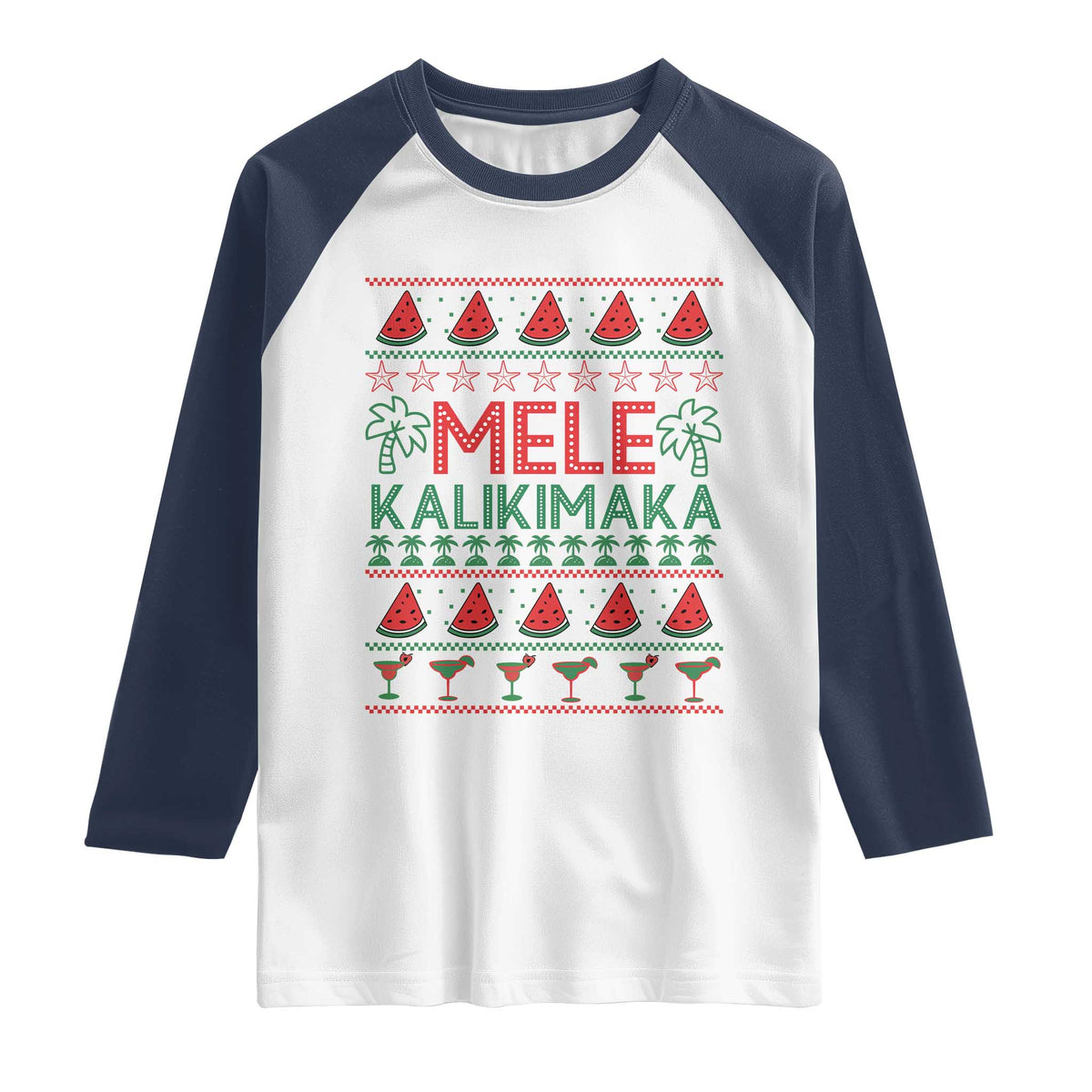 Mele Kalikimaka Raglan Shirt Hawaiian Ugly Christmas Sweater TS12 White Navy Print Your Wear
