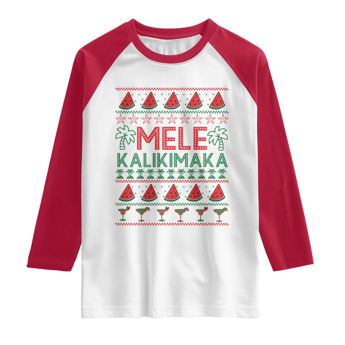 Mele Kalikimaka Raglan Shirt Hawaiian Ugly Christmas Sweater TS12 White Red Print Your Wear