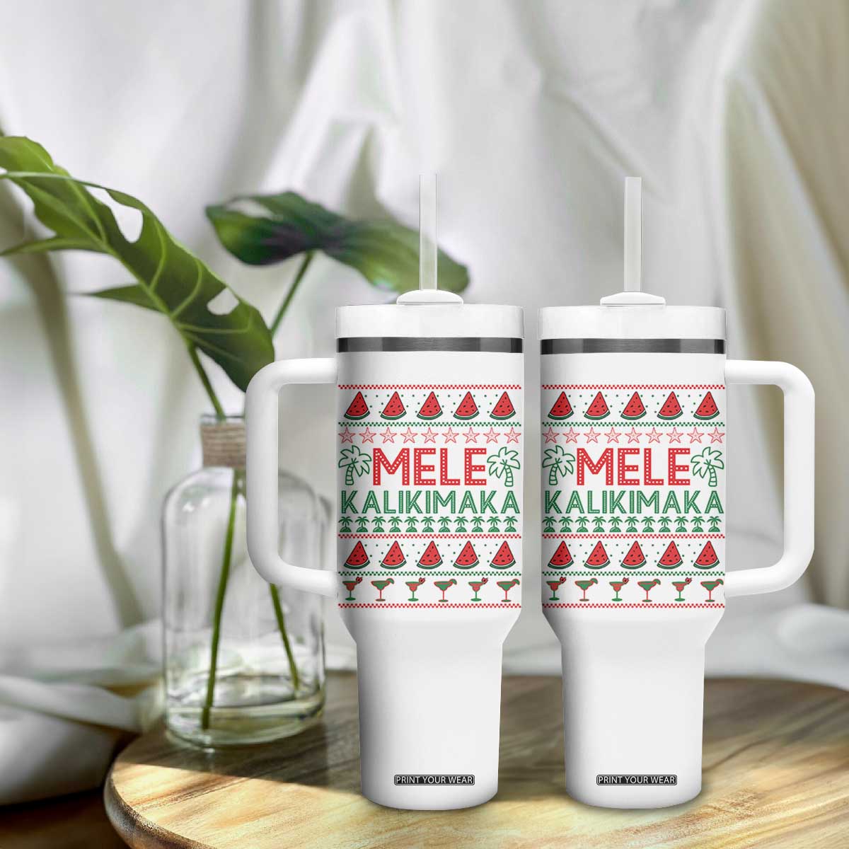 Mele Kalikimaka Tumbler With Handle Hawaiian Ugly Christmas Sweater TS12 Print Your Wear