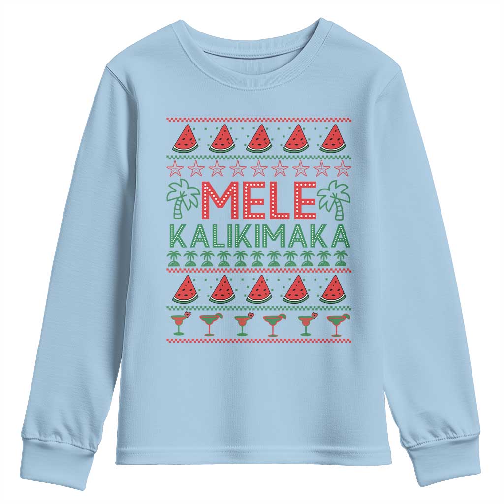 Mele Kalikimaka Youth Sweatshirt Hawaiian Ugly Christmas Sweater TS12 Light Blue Print Your Wear