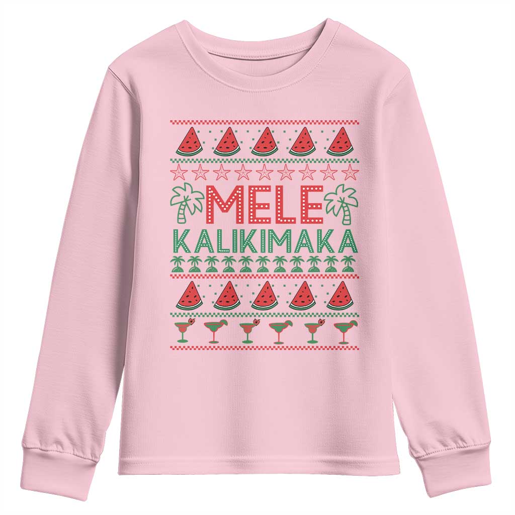 Mele Kalikimaka Youth Sweatshirt Hawaiian Ugly Christmas Sweater TS12 Light Pink Print Your Wear
