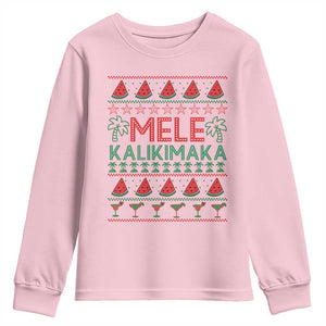 Mele Kalikimaka Youth Sweatshirt Hawaiian Ugly Christmas Sweater TS12 Light Pink Print Your Wear