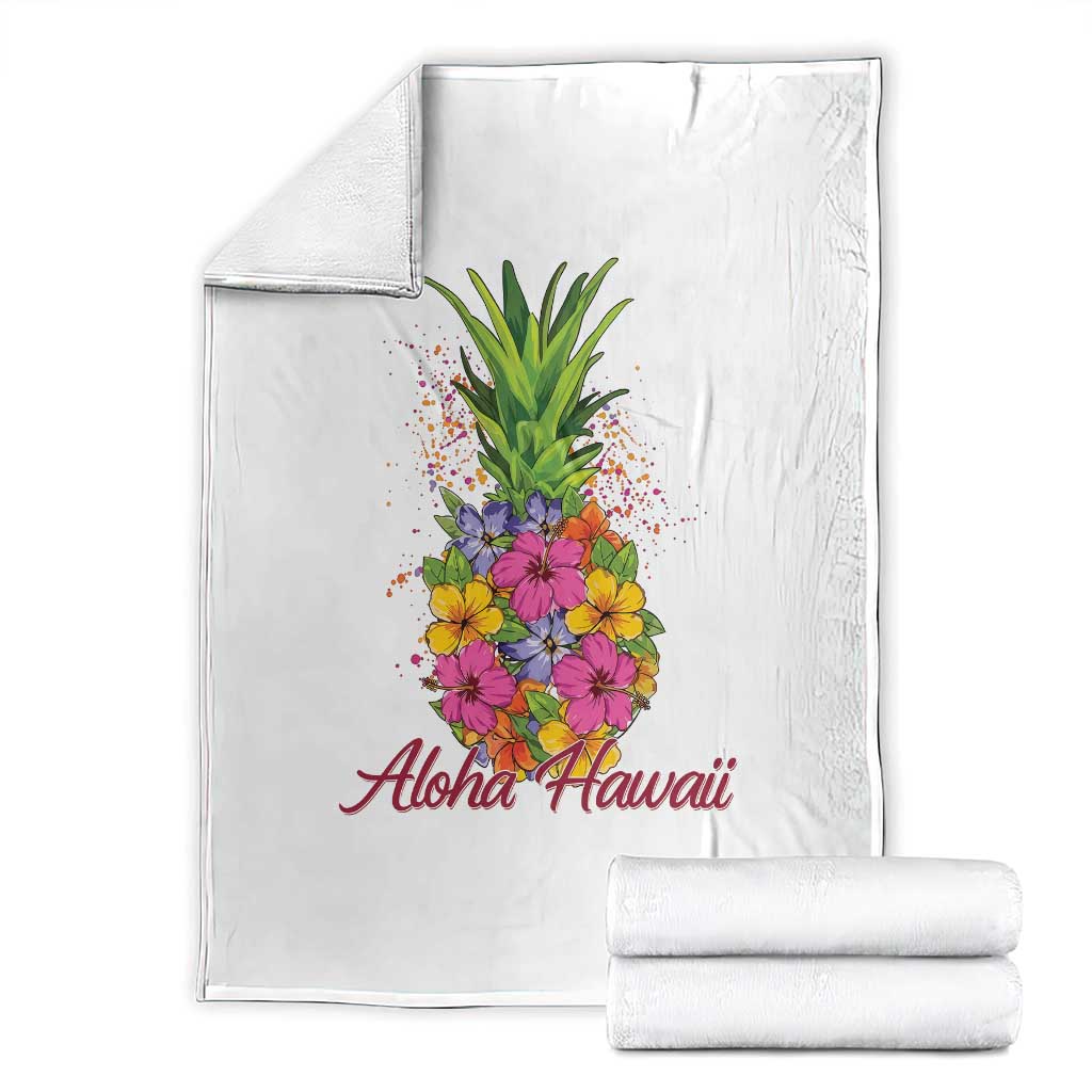 Tropical Floral Pineapple Aloha Hawaii Throw Blanket Hawaiian Island Vacation Graphic TS12 White Print Your Wear