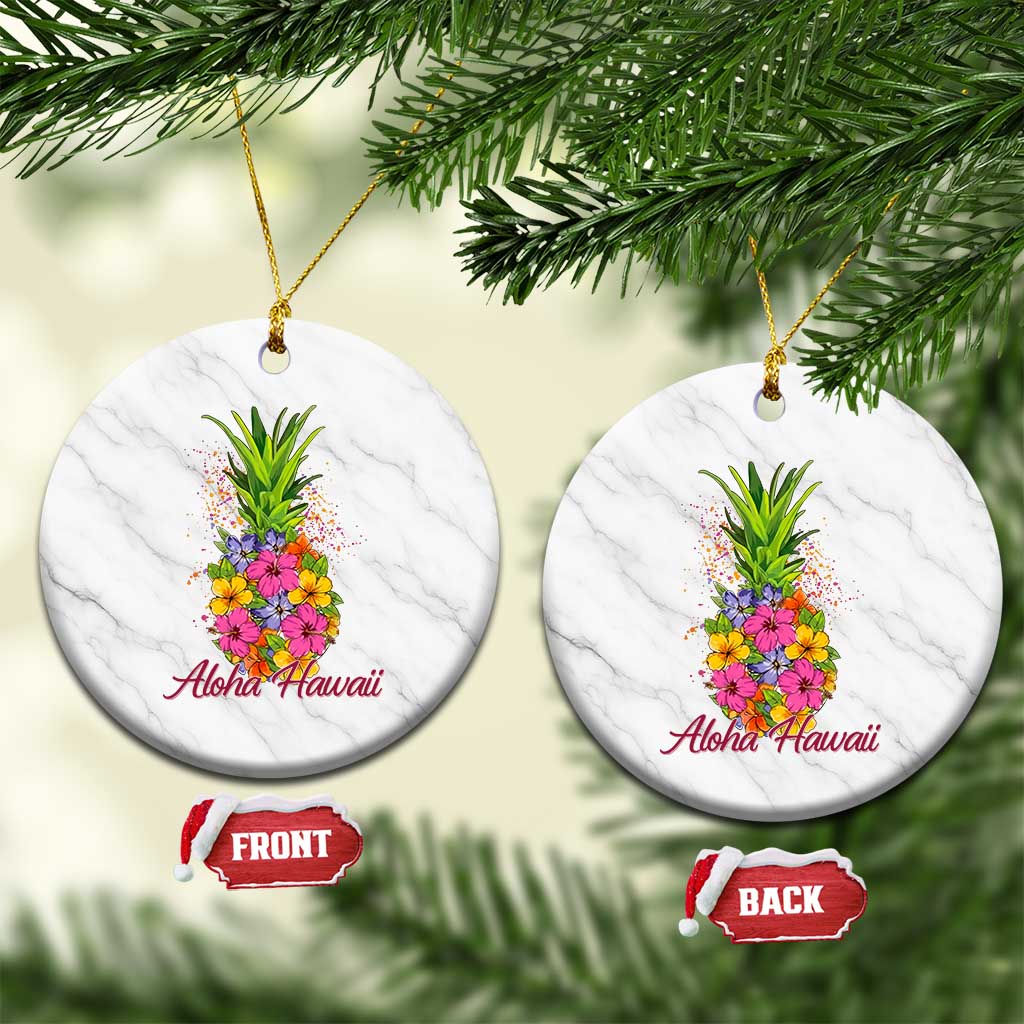 Tropical Floral Pineapple Aloha Hawaii Ceramic Ornament Hawaiian Island Vacation Graphic TS12 1pc White Marble Print Your Wear