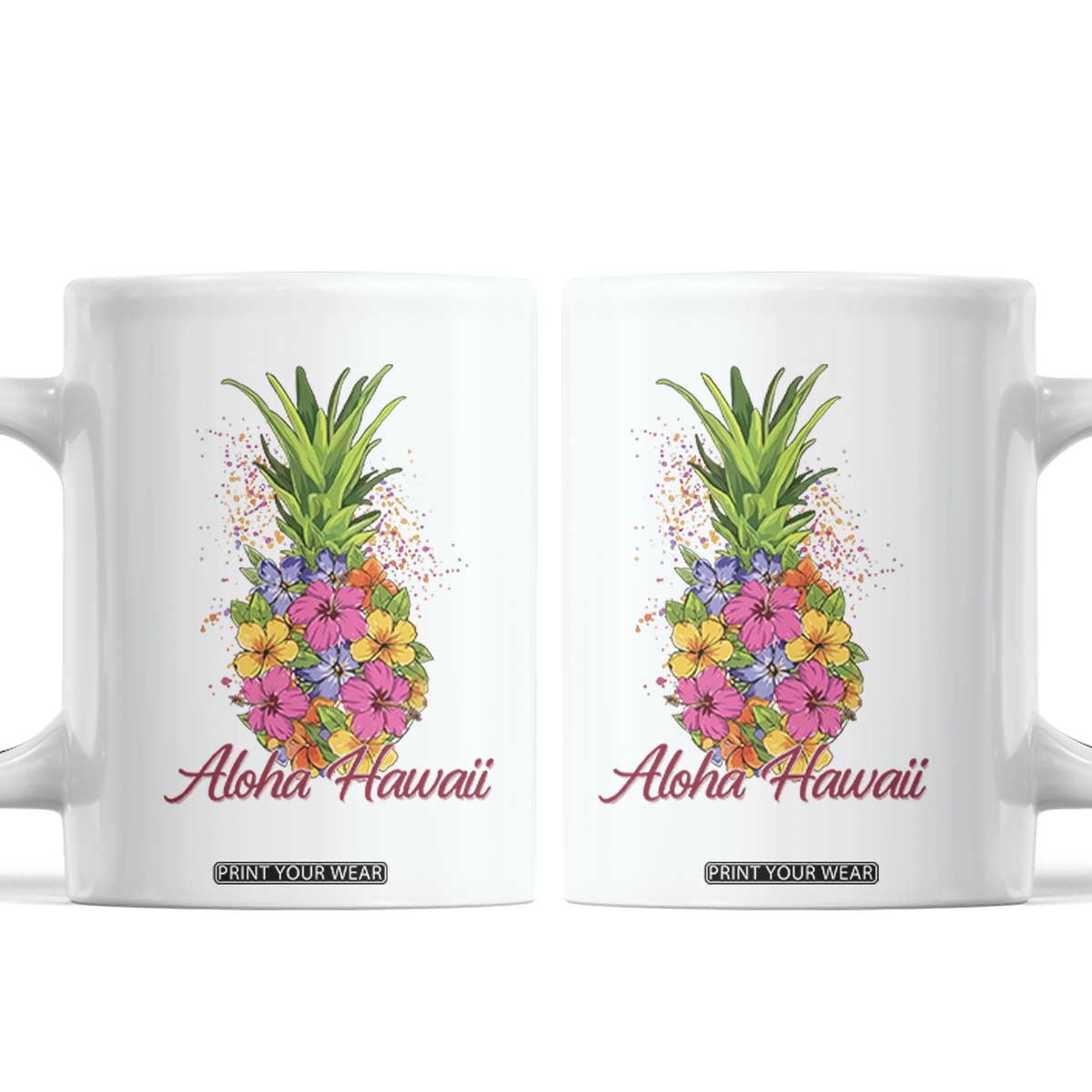 Tropical Floral Pineapple Aloha Hawaii Coffee Mug Hawaiian Island Vacation Graphic TS12 White Print Your Wear