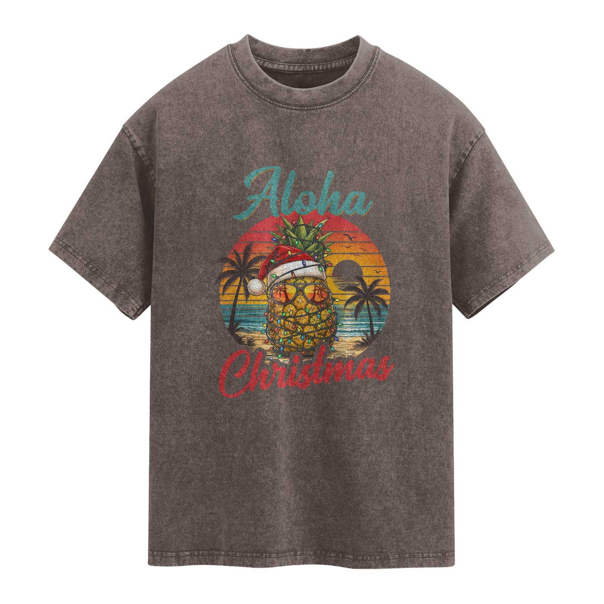 Aloha Tropical Pineapple Christmas Washed Cotton T-Shirt Vintage Beach Xmas Gift