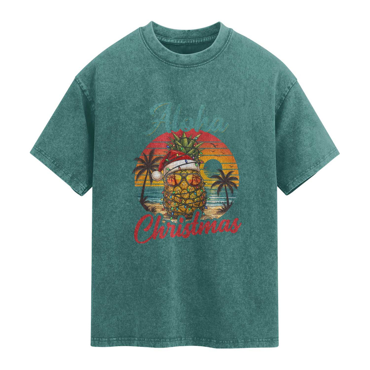 Aloha Tropical Pineapple Christmas Washed Cotton T-Shirt Vintage Beach Xmas Gift