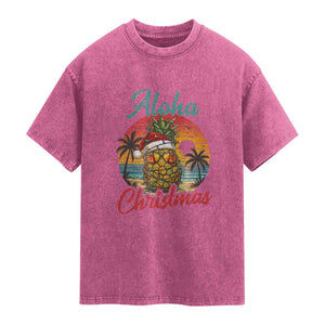 Aloha Tropical Pineapple Christmas Washed Cotton T-Shirt Vintage Beach Xmas Gift
