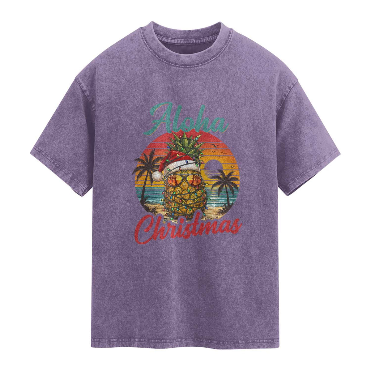Aloha Tropical Pineapple Christmas Washed Cotton T-Shirt Vintage Beach Xmas Gift