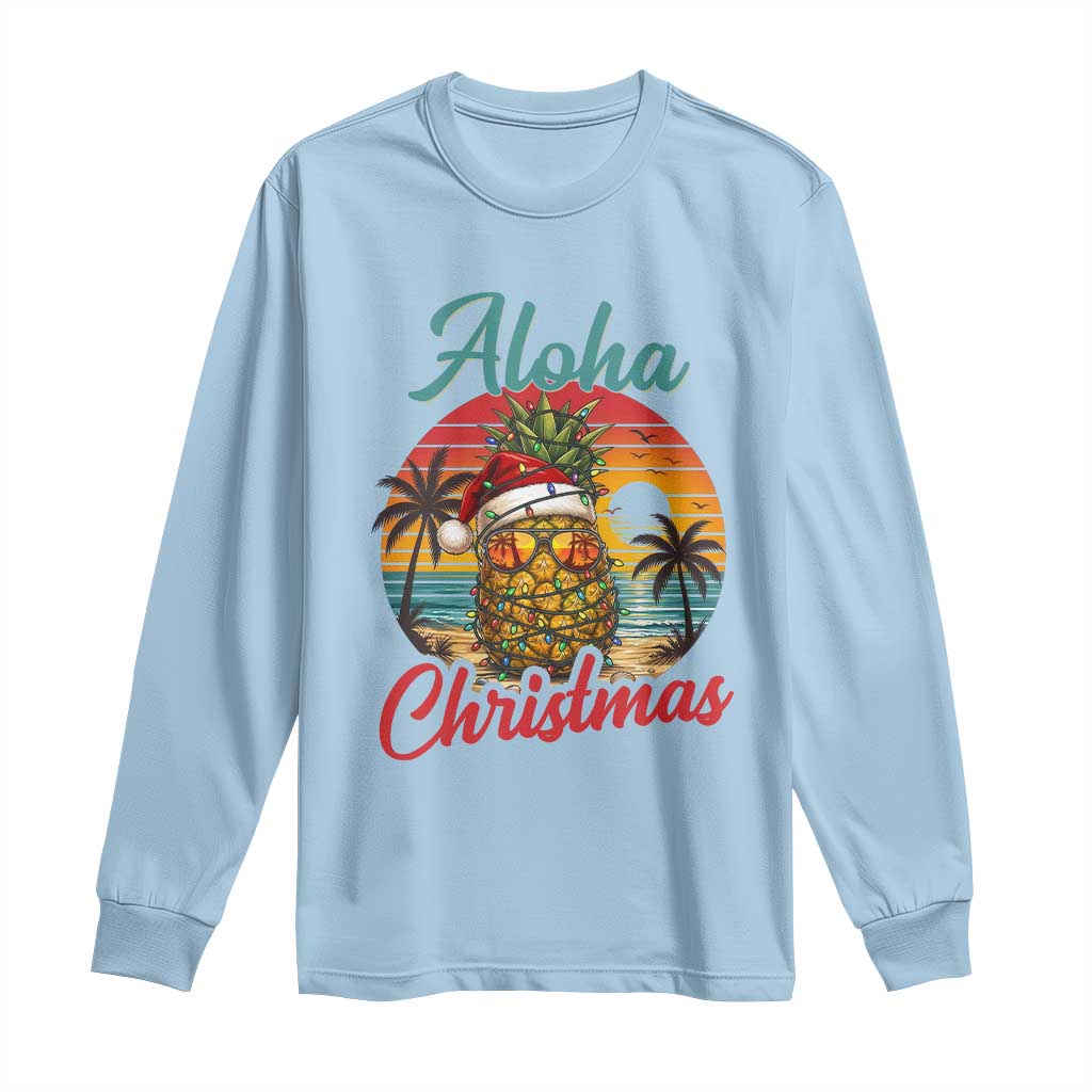 Aloha Tropical Pineapple Christmas Long Sleeve Shirt Vintage Beach Xmas Gift TS12 Light Blue Print Your Wear