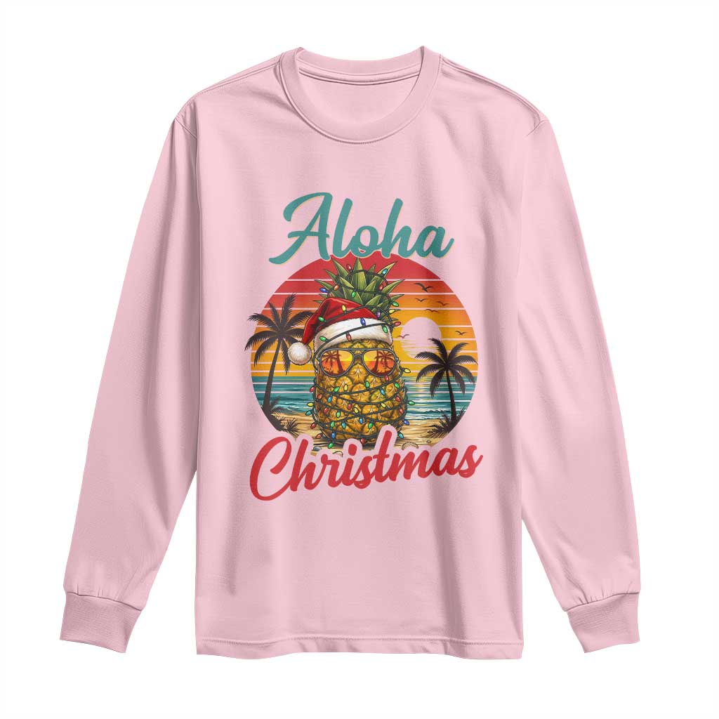 Aloha Tropical Pineapple Christmas Long Sleeve Shirt Vintage Beach Xmas Gift TS12 Light Pink Print Your Wear
