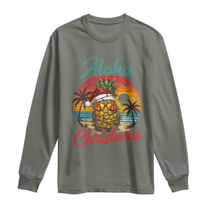 Aloha Tropical Pineapple Christmas Long Sleeve Shirt Vintage Beach Xmas Gift TS12 Military Green Print Your Wear