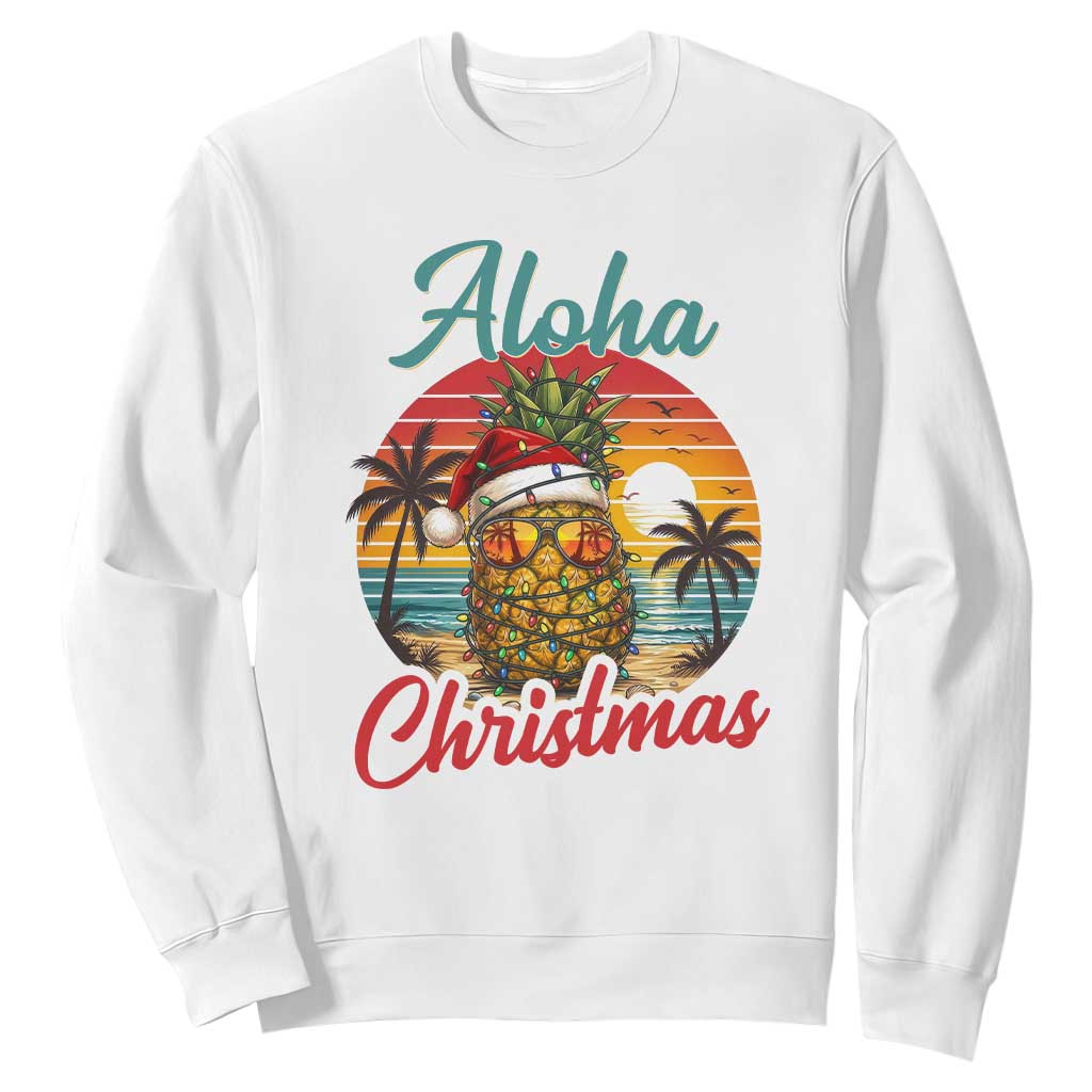 Aloha Tropical Pineapple Christmas Sweatshirt Vintage Beach Xmas Gift TS12 White Print Your Wear