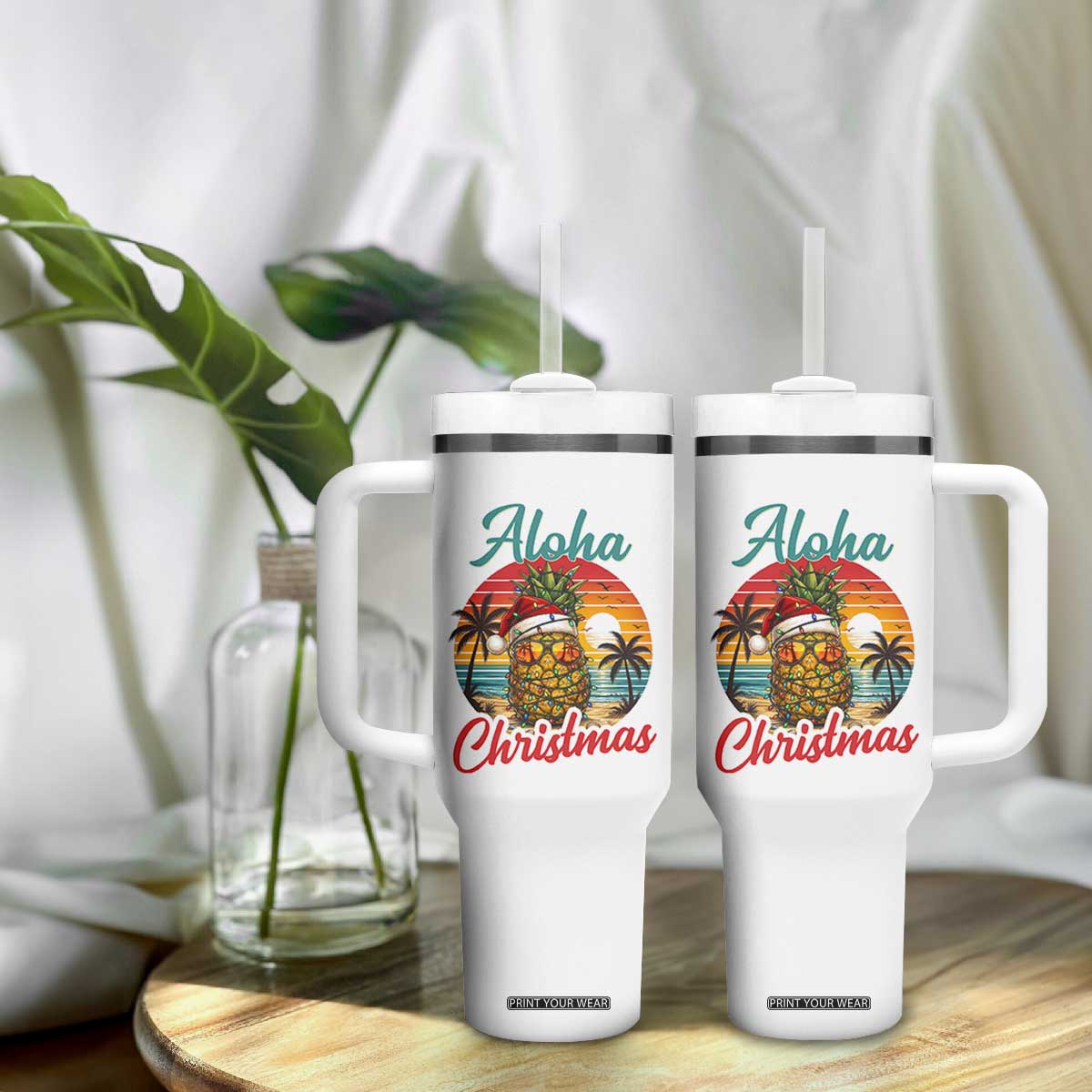 Aloha Tropical Pineapple Christmas Tumbler With Handle Vintage Beach Xmas Gift TS12 Print Your Wear
