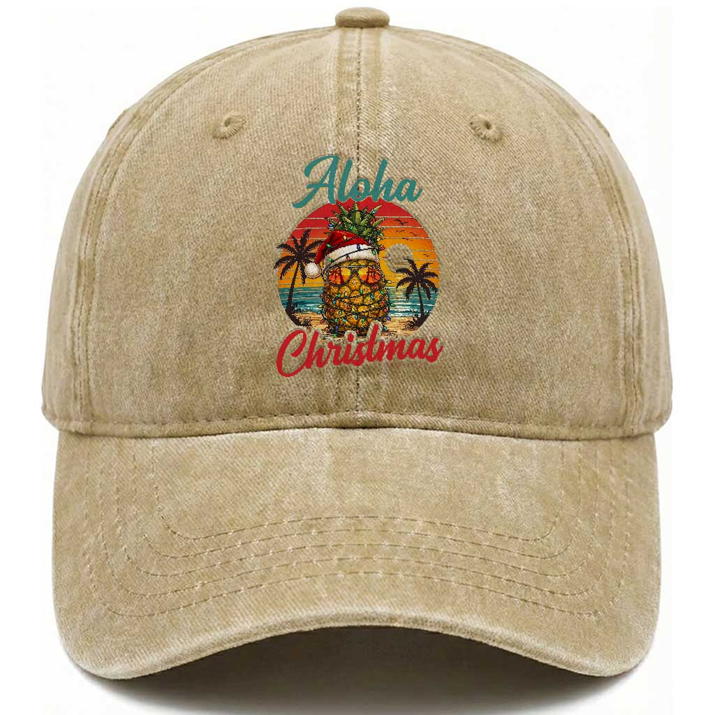 Aloha Tropical Pineapple Christmas Washed Cotton Baseball Cap Vintage Beach Xmas Gift TS12 Print Your Wear