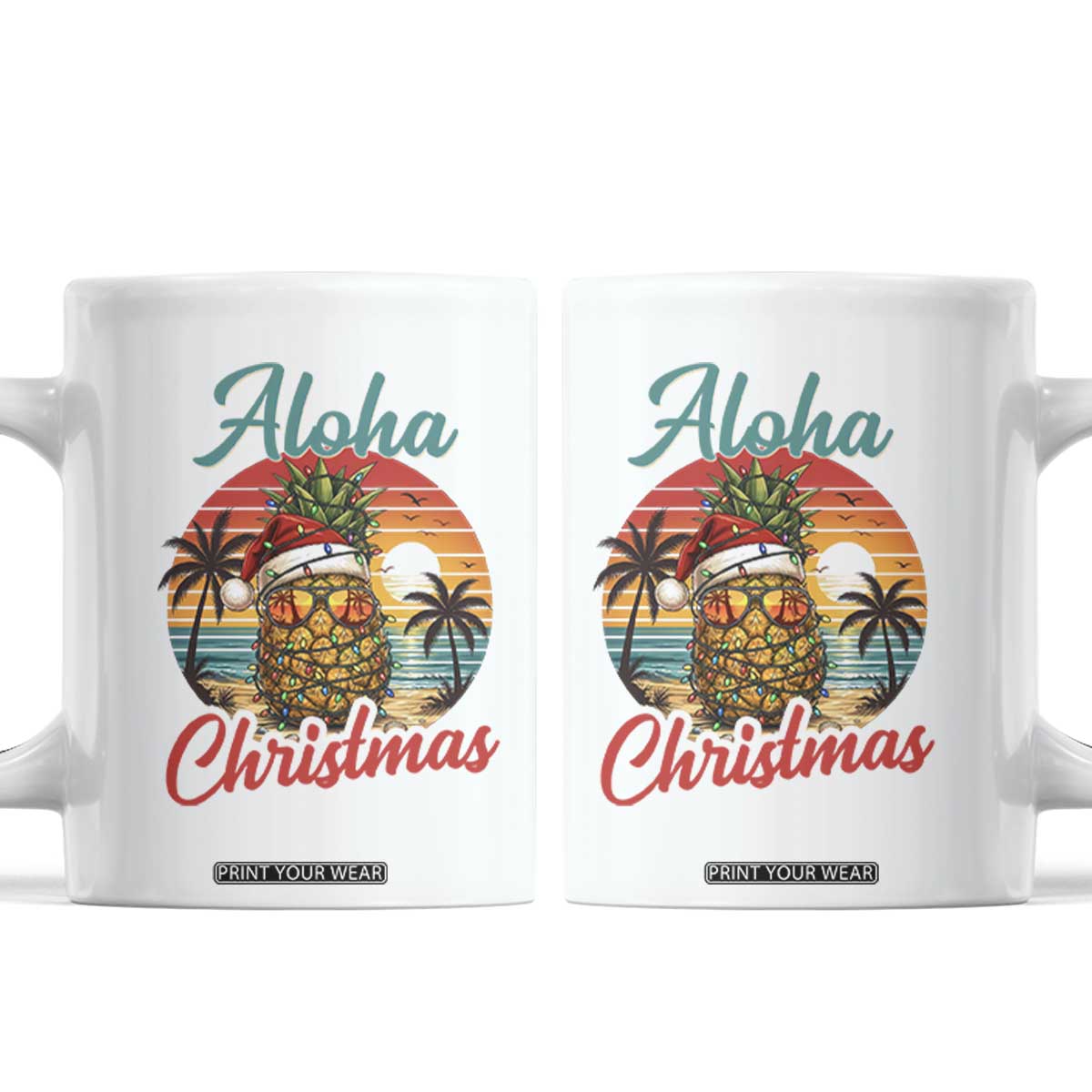 Aloha Tropical Pineapple Christmas Coffee Mug Vintage Beach Xmas Gift TS12 White Print Your Wear