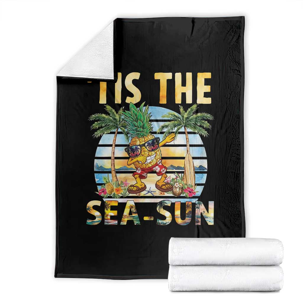 Tis The Sea Sun Throw Blanket Dabbing Pineapple Summer Vacation Gift TS12 Black Print Your Wear