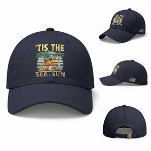 Tis The Sea Sun Baseball Cap Dabbing Pineapple Summer Vacation Gift TS12 Baseball Cap Universal Fit Navy Print Your Wear