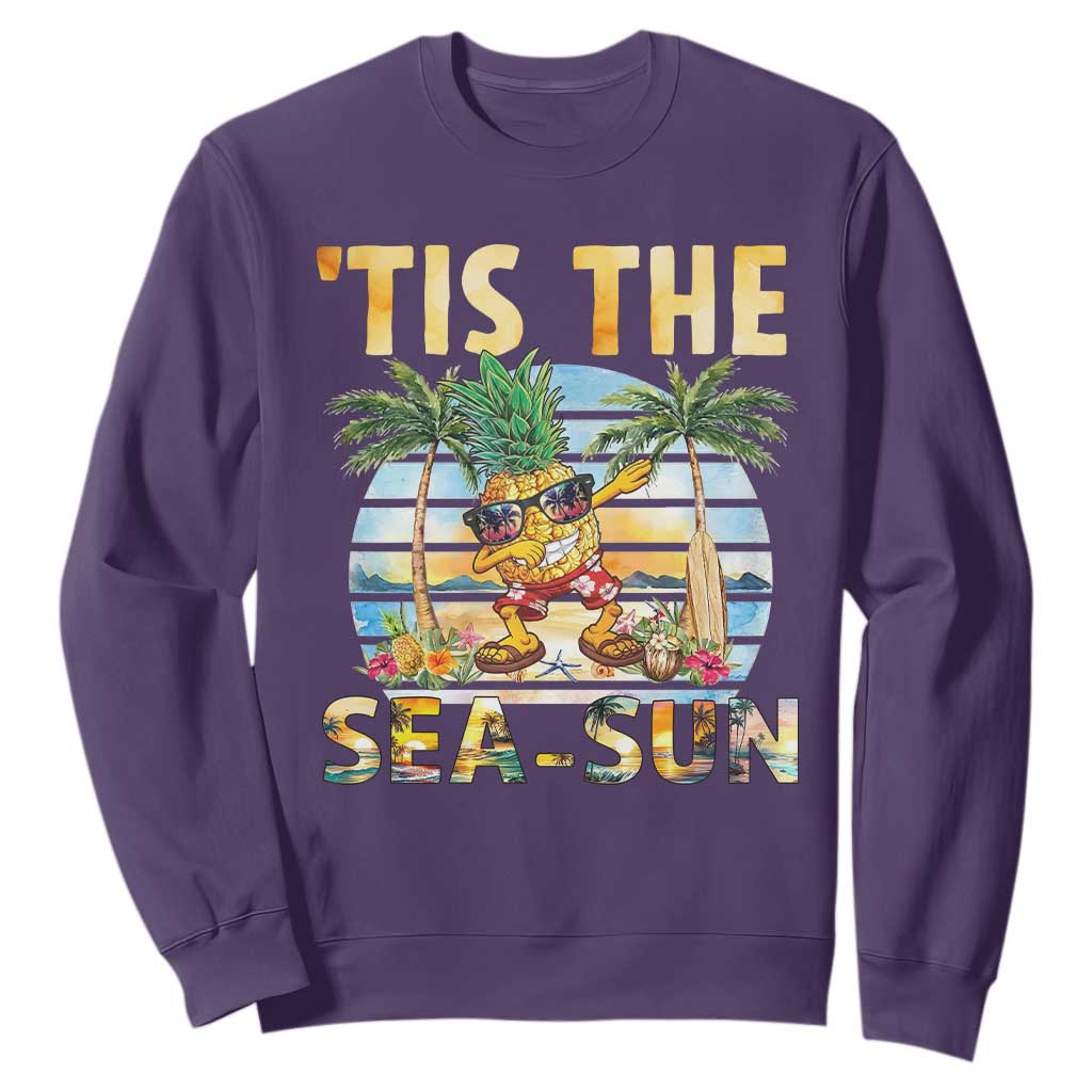 Tis The Sea Sun Sweatshirt Dabbing Pineapple Summer Vacation Gift TS12 Purple Print Your Wear