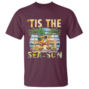 Tis The Sea Sun T Shirt Dabbing Pineapple Summer Vacation Gift TS12 Maroon Print Your Wear