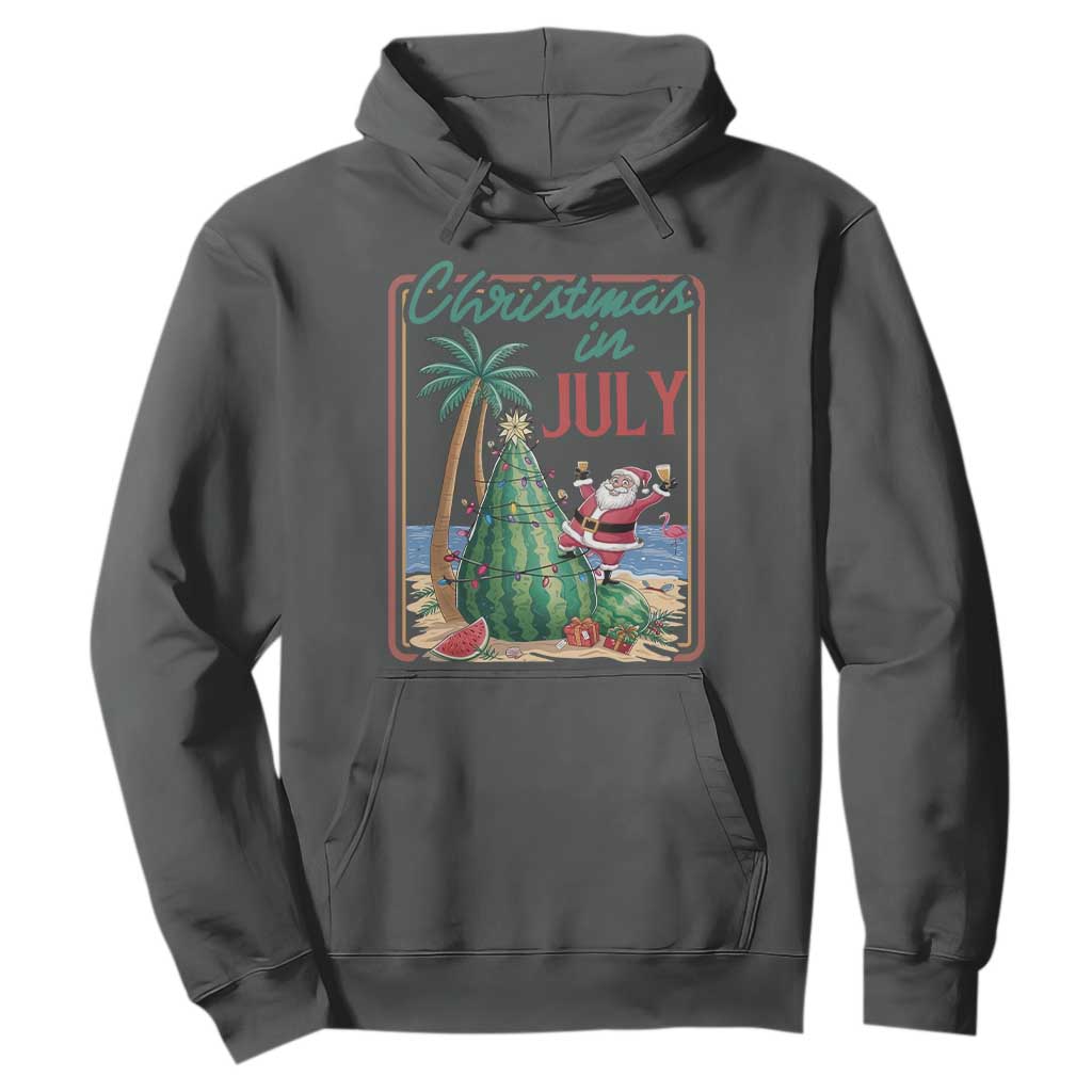 Christmas In July Hoodie Funny Santa Watermelon Xmas Tree TS12 Dark Heather Print Your Wear