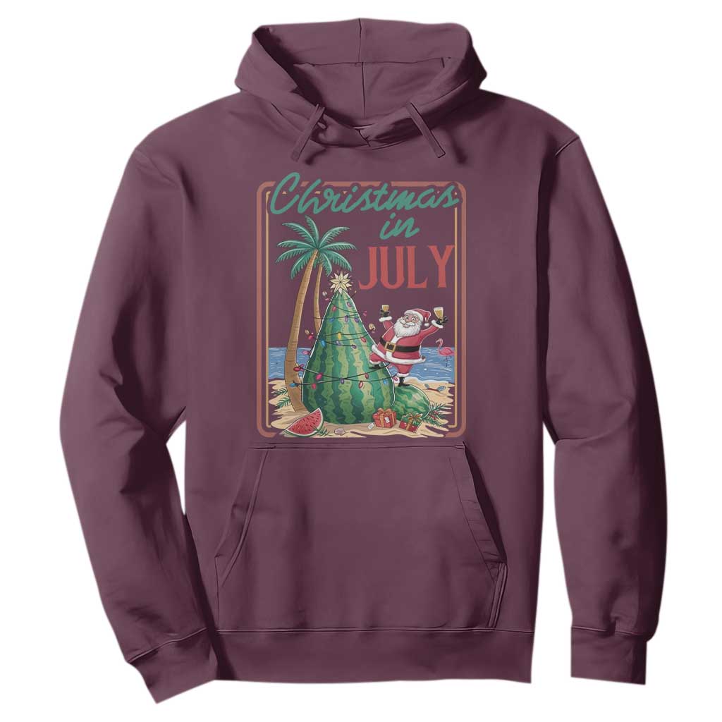 Christmas In July Hoodie Funny Santa Watermelon Xmas Tree TS12 Maroon Print Your Wear