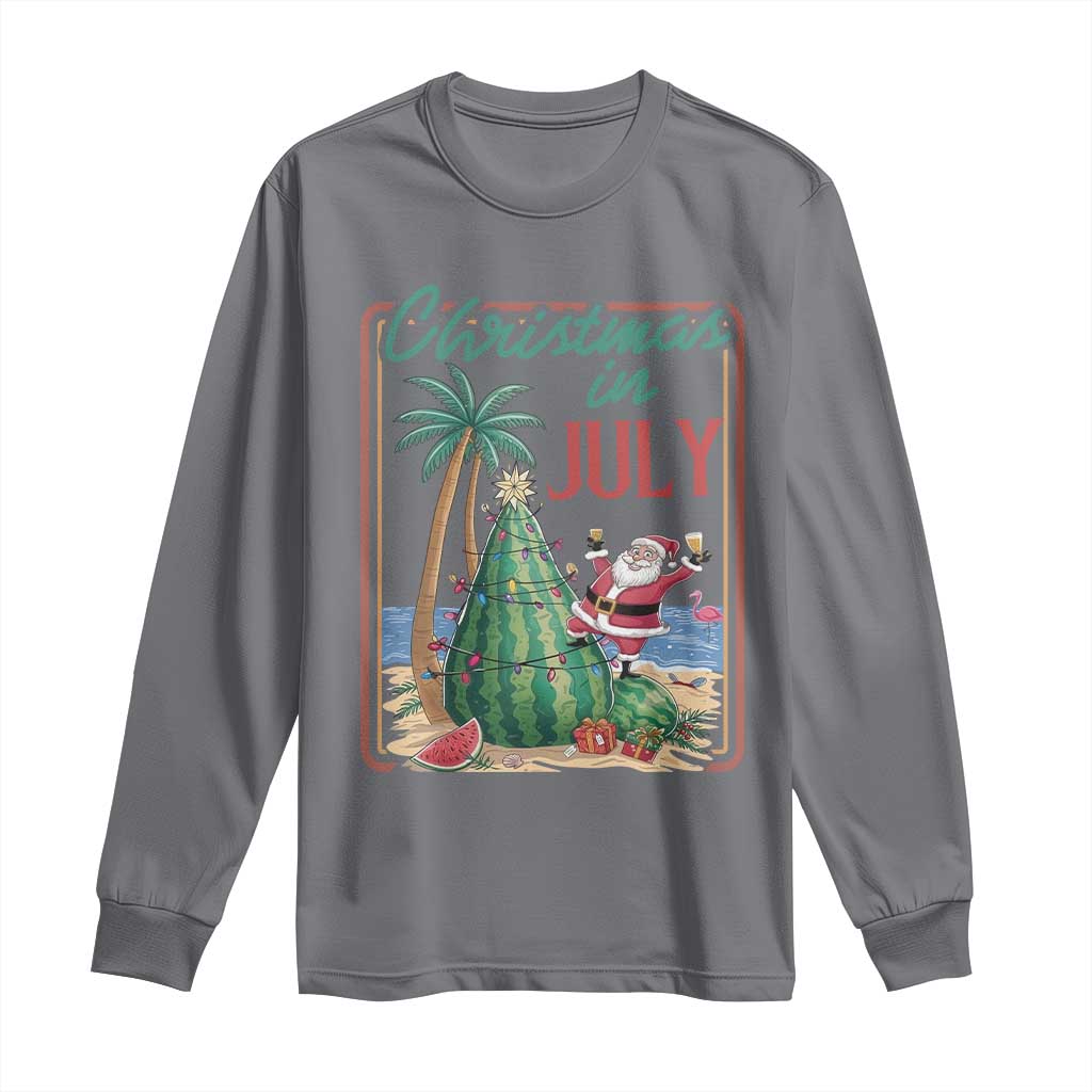 Christmas In July Long Sleeve Shirt Funny Santa Watermelon Xmas Tree TS12 Charcoal Print Your Wear