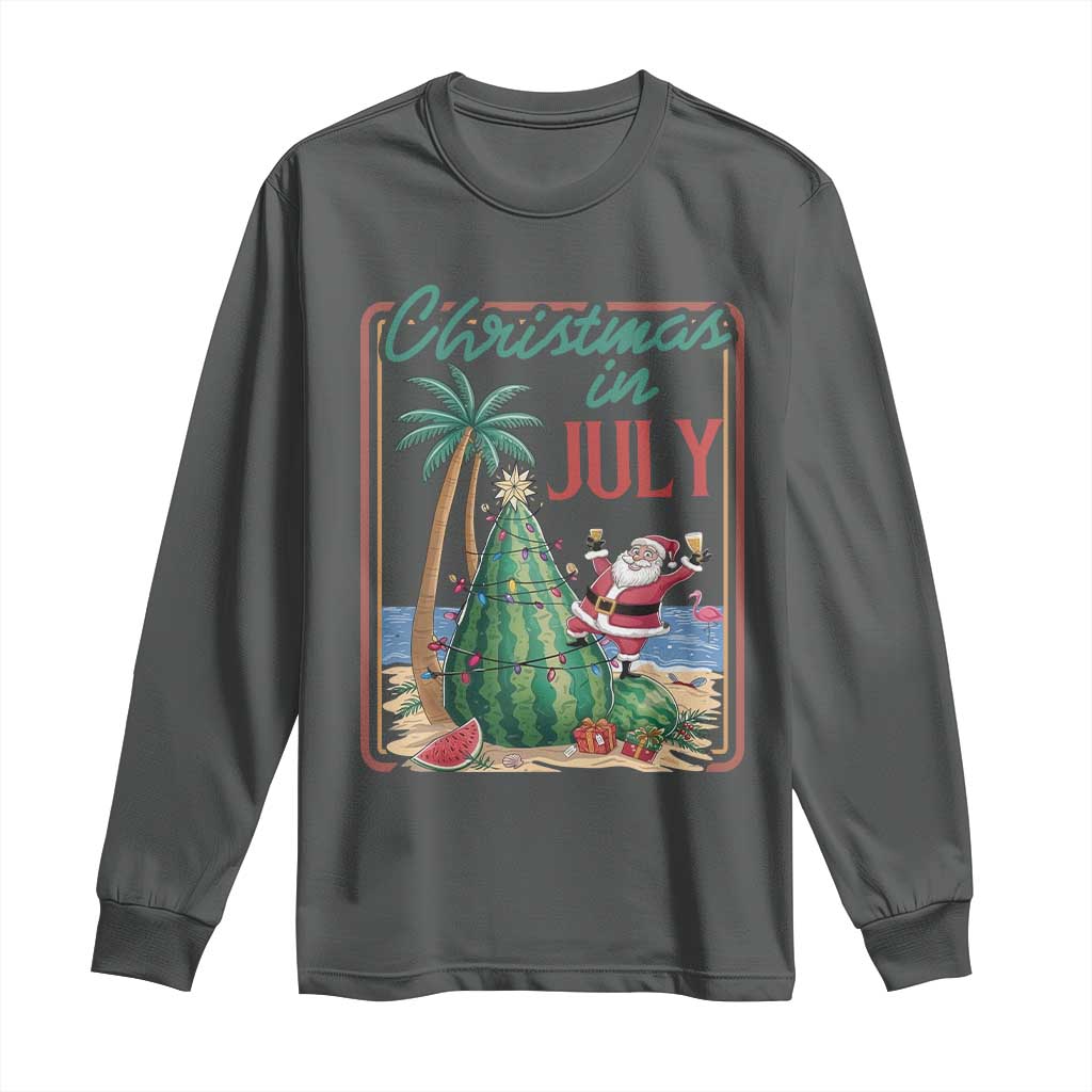 Christmas In July Long Sleeve Shirt Funny Santa Watermelon Xmas Tree TS12 Dark Heather Print Your Wear