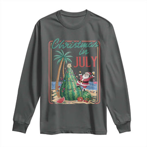 Christmas In July Long Sleeve Shirt Funny Santa Watermelon Xmas Tree TS12 Dark Heather Print Your Wear