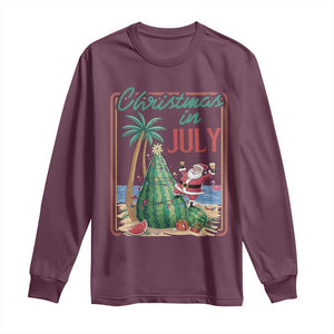 Christmas In July Long Sleeve Shirt Funny Santa Watermelon Xmas Tree TS12 Maroon Print Your Wear