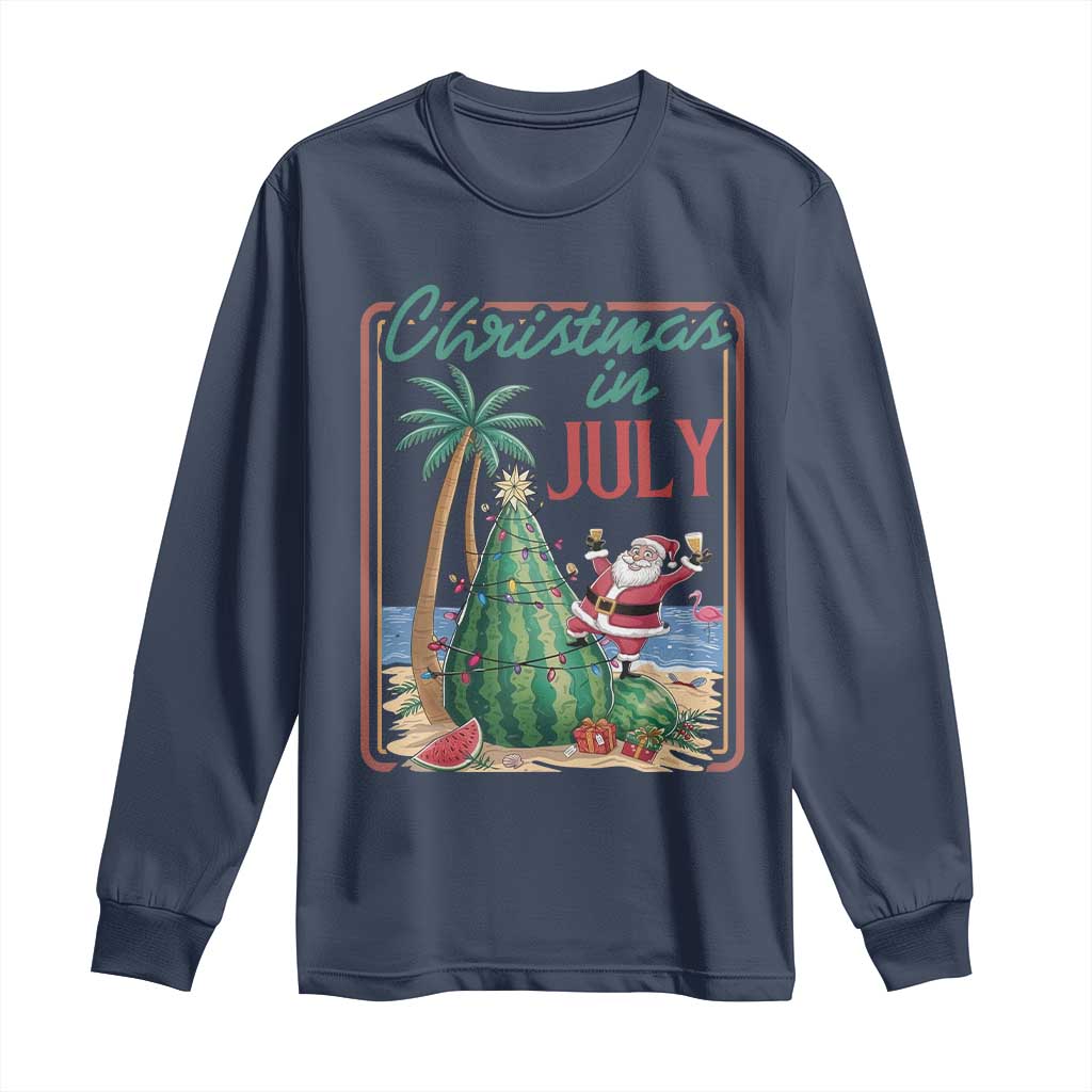 Christmas In July Long Sleeve Shirt Funny Santa Watermelon Xmas Tree TS12 Navy Print Your Wear