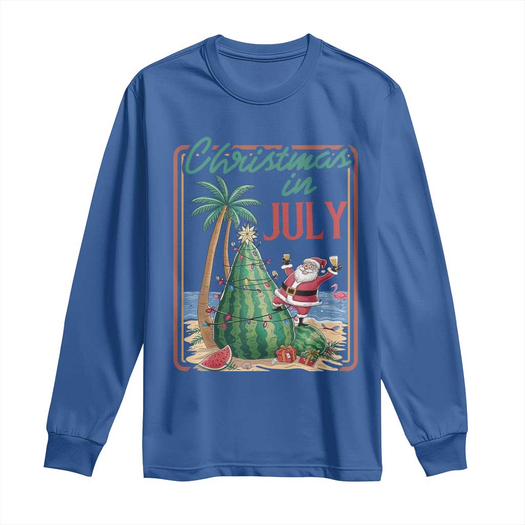Christmas In July Long Sleeve Shirt Funny Santa Watermelon Xmas Tree TS12 Royal Blue Print Your Wear