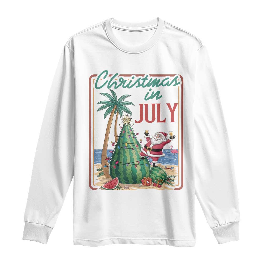 Christmas In July Long Sleeve Shirt Funny Santa Watermelon Xmas Tree TS12 White Print Your Wear
