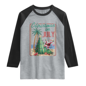 Christmas In July Raglan Shirt Funny Santa Watermelon Xmas Tree TS12 Heather Gray Black Print Your Wear