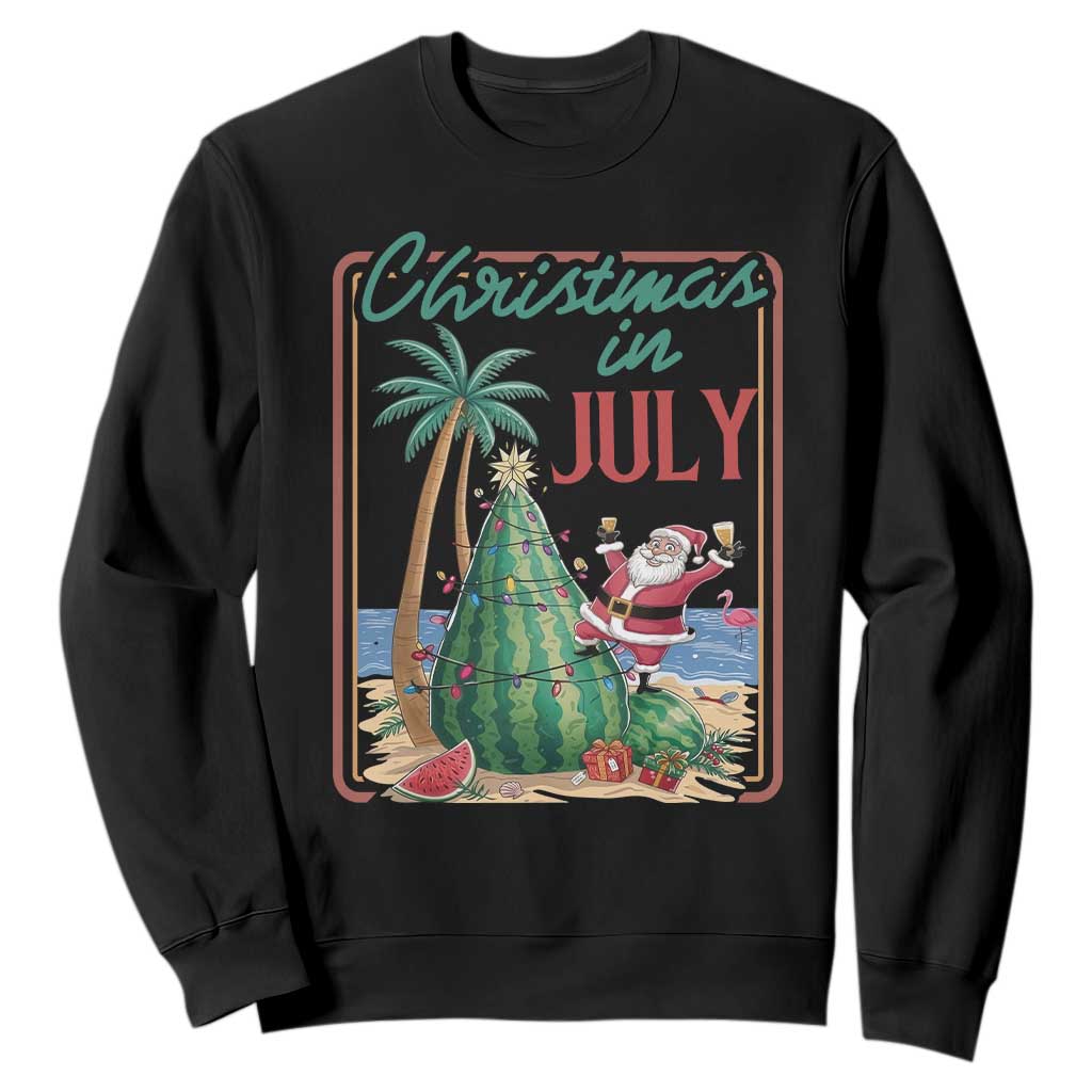 Christmas In July Sweatshirt Funny Santa Watermelon Xmas Tree TS12 Black Print Your Wear