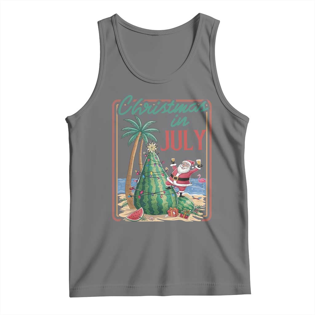 Christmas In July Tank Top Funny Santa Watermelon Xmas Tree TS12 Black Heather Print Your Wear