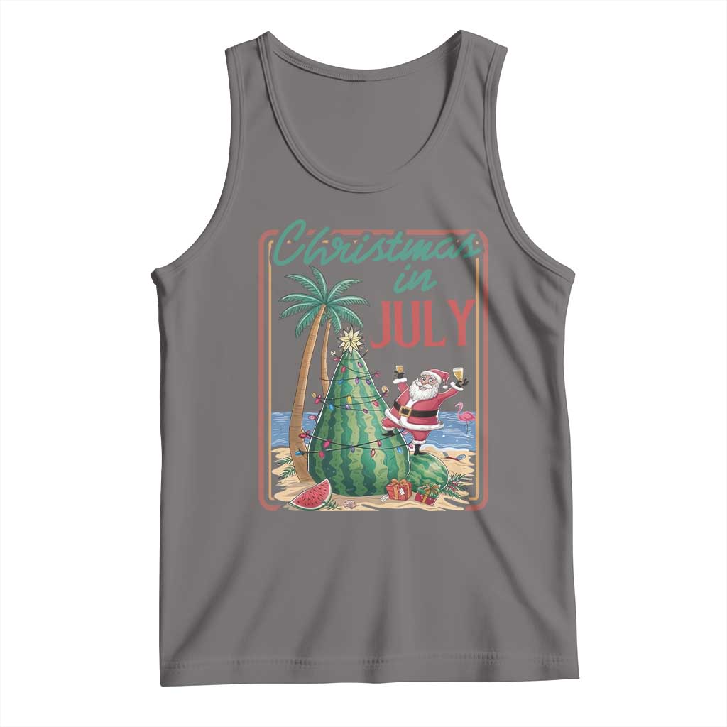Christmas In July Tank Top Funny Santa Watermelon Xmas Tree TS12 Deep Heather Print Your Wear