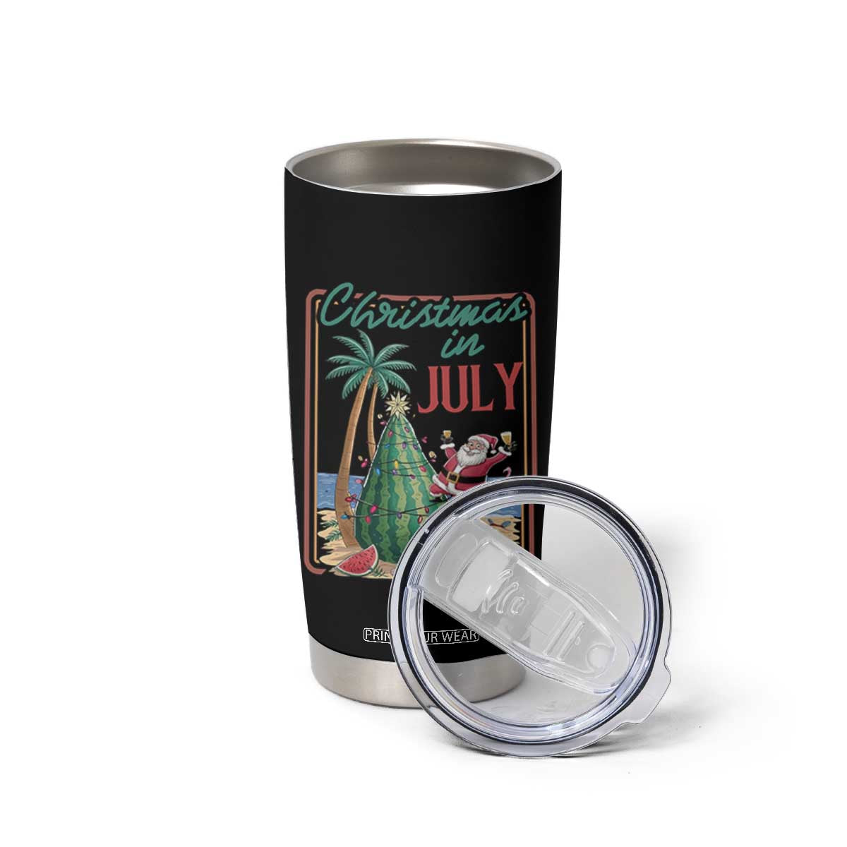 Christmas In July Tumbler Cup Funny Santa Watermelon Xmas Tree TS12 Print Your Wear