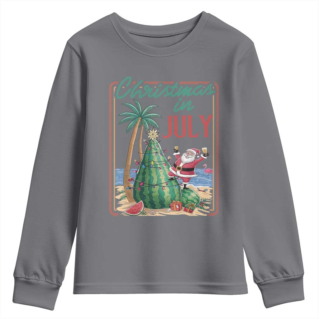 Christmas In July Youth Sweatshirt Funny Santa Watermelon Xmas Tree TS12 Charcoal Print Your Wear