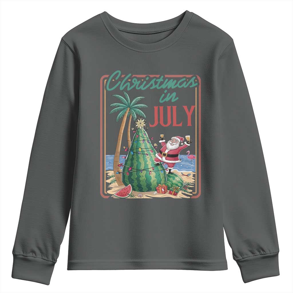 Christmas In July Youth Sweatshirt Funny Santa Watermelon Xmas Tree TS12 Dark Heather Print Your Wear