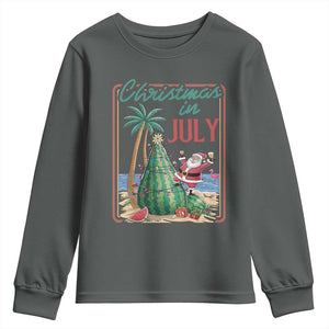 Christmas In July Youth Sweatshirt Funny Santa Watermelon Xmas Tree TS12 Dark Heather Print Your Wear