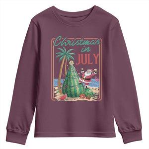 Christmas In July Youth Sweatshirt Funny Santa Watermelon Xmas Tree TS12 Maroon Print Your Wear