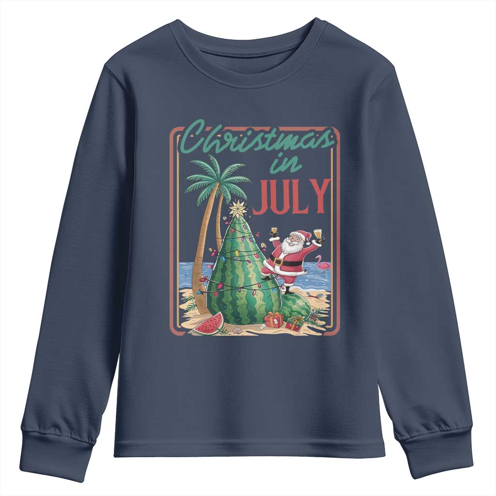 Christmas In July Youth Sweatshirt Funny Santa Watermelon Xmas Tree TS12 Navy Print Your Wear